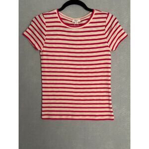 NZT Nic+Zoe Crew Neck T-Shirt Stripe Short Sleeve Red Women's X-Small NEW